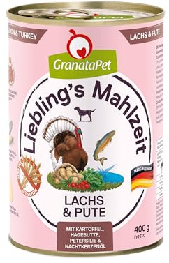 GranataPet Liebling's Repas au Saumon et à la Dinde - Nourriture Humide pour Chien - sans céréales et sans Sucre - Aliment Complet - 6 x 400 g