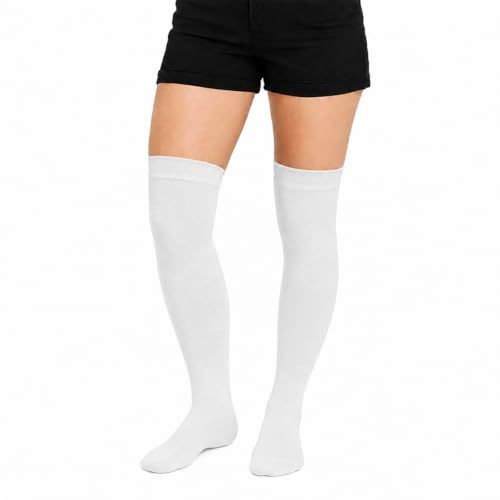 Crazy Chick® New Girls Over The Knee Plain Socks Assorted Colours Thigh High Socks UK Size 4-6 (White)