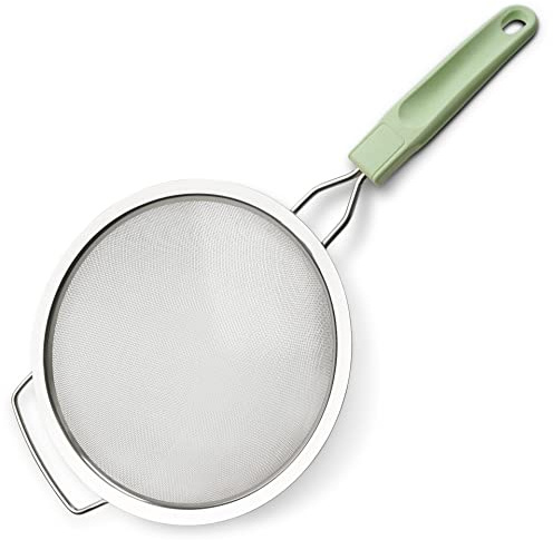 Fackelmann Ecolution Sieb – feines Küchensieb aus Holzfasern, Bio-Kunststoff und Edelstahl – Ø 20 x 38 cm großes Metallsieb in Mintgrün/Steingrau