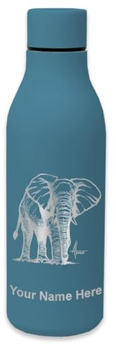 LaserGram Double Wall Stainless Steel Water Bottle, African Elephant, Personalized Engraving Included (Slate Blue)