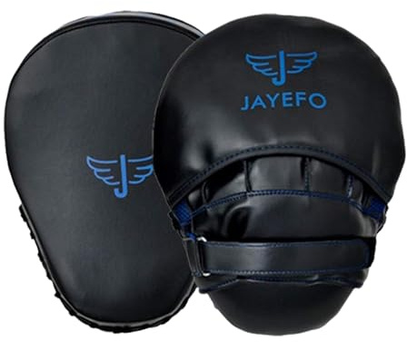 Jayefo Boxningsdynor fokusvantar – böjda karate-dynor för träning, fuskläder kickboxningsdynor för blockering, MMA, Muay Thai och sparkdynor kampsport, helt justerbara stansvantar | svartblå