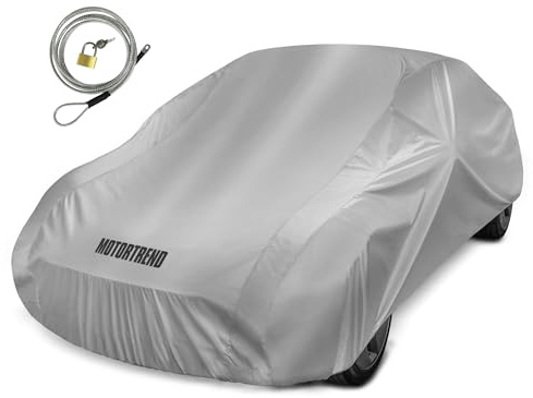 Motor Trend FlexCover Car Cover, Waterproof All-Weather SUV Truck Car Covers for Snow Ice Rain Sun UV Dust Hail Protection, Indoor/Outdoor Full Exterior Cover, Sedan Car Cover (Fits Up to 228 Length)