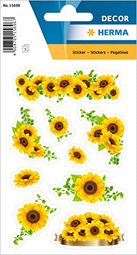 HERMA 15696 Flower Stickers for Children, Sunflowers (27 Stickers, Paper, Matte) Self-Adhesive, Permanent Adhesive Motif Labels for Girls and Boys, Colourful