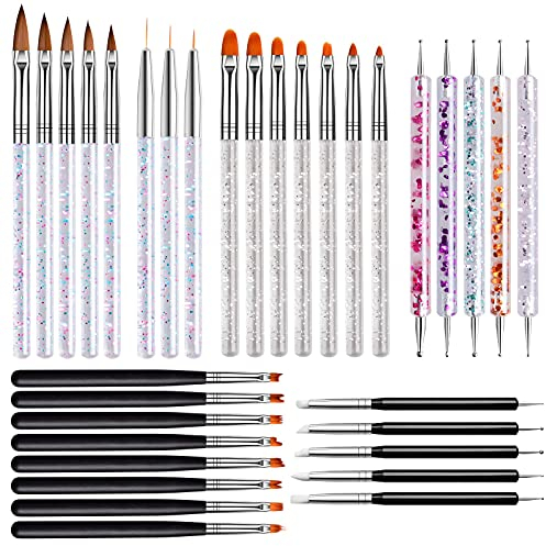 EBANKU 33 pezzi Pennelli Unghie in Acrilico Set, Pennelli per Nail Art Pennelli Liner per Unghie in Gel UV Penna Puntini per Unghie Doppia Punta Pennelli per Ricostruzione Strumenti per Donne Ragazze