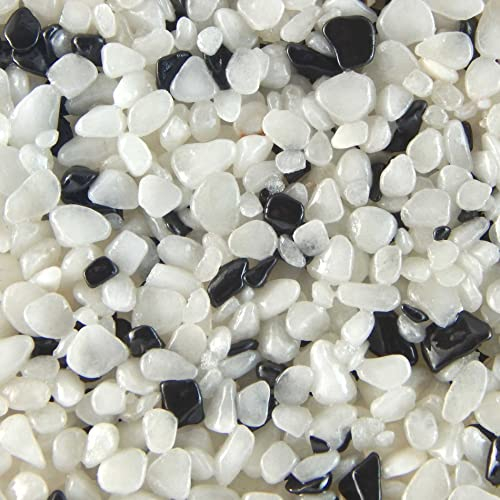 Terralith Steinteppich Marmor Komplett-Set für 1qm - Körnung: mittel - 4-6mm mit Epoxidharz Bindemittel - für Innen in schwarz-weiß (mix classico)