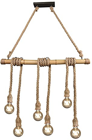 Reality Leuchten Pendelleuchte Wilma R30130626, Bambus braun, Sisal braun, exkl. 6x E27 |