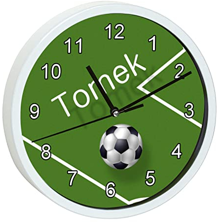 CreaDesign, Wanduhr für Kinderzimmer Fußball, Kinderuhr weiß mit Quarz Uhrwerk, personalisiert mit Name, Durchmesser 19,5 cm