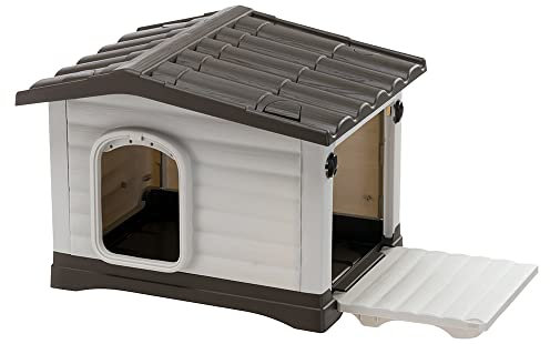 Ferplast Dog Kennel Outdoor DOGVILLA 60, Dog House, Dog Kennel, Opening Side, Draining Bottom, Insulating Base, Removable Roof, Ventilation Grille, Recycled Plastic, 58 x 48 xh 44 cm