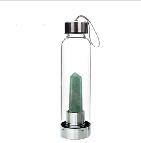 SAHKGYE Natural Crystal Water Bottle Reusable Gem Glass Water Bottle Natural Crystal Point Healing Obelisk Wand Elixir Quartz Crystal Water Bottle for Making Crystal Infused Gem Water