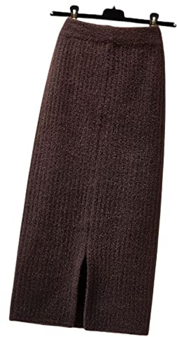 Jupe midi BUJNIE - Jupe femme automne et hiver - Jupe mi-longue tricotée à encolure droite fendue - Jupe d'hiver décontractée longue - Kaki, taille unique 80 cm (40-60 kg)