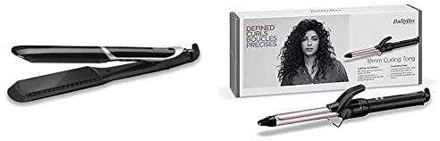 BaByliss Sleek Control Wide Glätteisen mit Ionen-Technologie und extra langen & breiten Platten mit Turmalin-Keramik Beschichtung und Kammaufsatz ST397E & 19mm Lockenstab