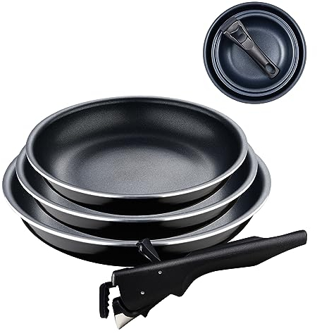 BERGNER Black Edition | Set de 3 Poêles de Cuisine de 18, 20 et 24 cm + 1 Manche Ergonomique et Amovible | Aluminium Pressé et Antiadhésif | Pour tous Types de Cuisinières et de Four