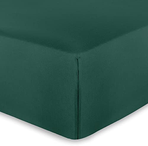 AMEHA Double Fitted Sheet 25 cm Deep Bed Sheets Easy Care Brushed Microfiber Elastic Fitted Bed Sheet Shrinkage Resistant (Emerald, 137 x 191cm)