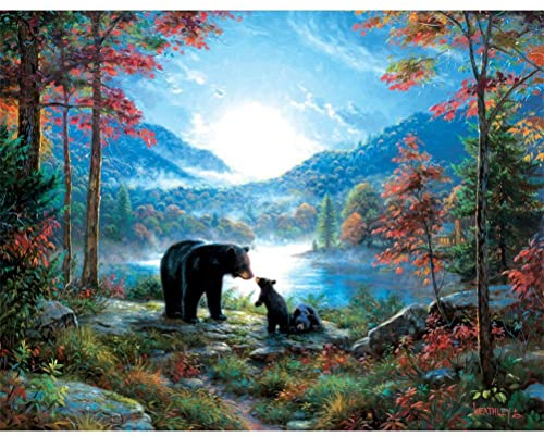 Meecaa Malen nach Zahlen, Bär, Landschaft, Tier, See, Set für Erwachsene, Anfänger, DIY-Ölgemälde, 40,6 x 50,8 cm (Bär, ohne Rahmen)
