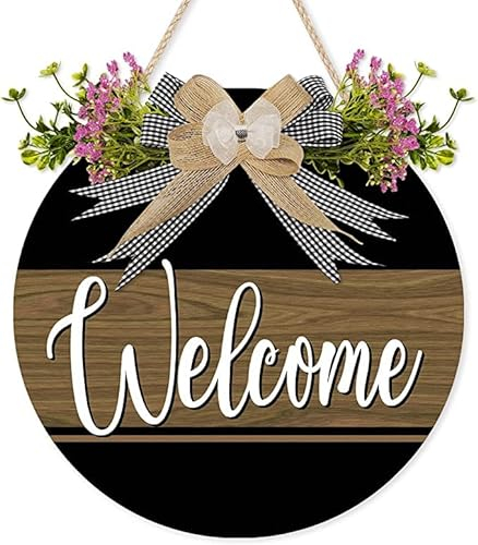 ANHUIB Willkommensschild für Haustür,Willkommensschild für Wand Türschilder Dekoration,Holz Willkommensschild für Wohnzimmer Garten Balkon,Willkommenskränze Türdekorationen im Freien Hängenden,30×30cm