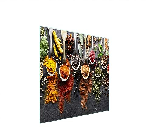 TMK ArtDeko Plaque de protection pour cuisinière électrique à induction - 50 x 52 cm - En verre - Protection contre les éclaboussures - Décoration - Planche à découper - Épices