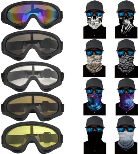Aikelai 13 Stücke Motorradbrille mit Motorradmaske Hals Gaiter,Motocross Brille Fahrradbrille Sonnenbrille für Laufen Wandern Skifahren ﻿