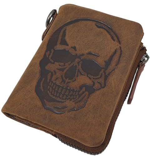 myledershop Cartera de piel de búfalo con diseño de calavera y protección RFID y NFC, talla única, Retro