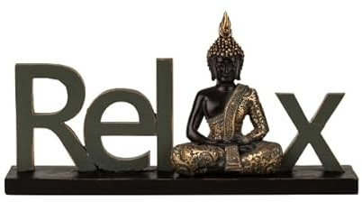 MF Dekorativer Schriftzug Relax mit Buddha Figur in Schwarz