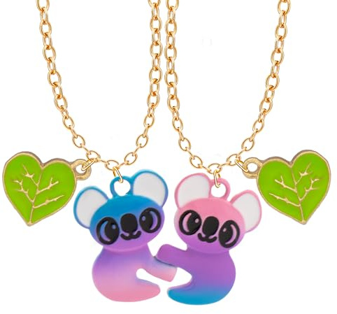 Bixorp Süße Freundschaftskette für 2 Lila Regenbogen-Koala - Magnetische BFF Kette - Niedlicher Anhänger für beste Freunde - Gold