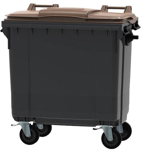 ESE France Conteneur Poubelle à déchets 4 roues - 770L - Robuste et Professionnel - 100% Recyclé - Gris avec Couvercle Marron - Fabriqué en France