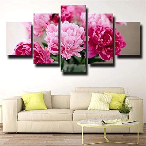 5 Pezzi Di Tela Quadro Su Tela 5 Pezzi Di Arte Della Parete Composizione Floreale Di Peonia Rosa Canvas Print Wall Art Quadro Moderno Soggiorno Quadro Camera Da Letto Quadri Grandi Dimensioni Stampe