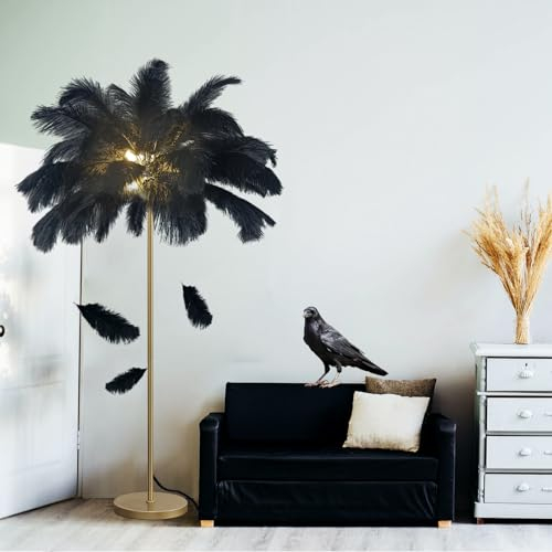 LDIEUWUET Stehlampen, Straußenfeder-LED-Stehleuchte für Wohnzimmer, 3 Farben dimmbar, 170 cm hohe Stehleuchte für Schlafzimmer, Büro, Heimdekoration