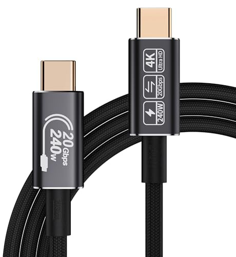 HOTUTUKI cable usb c 3.2 20gbps, cable usbc a usb c video, 240W 20V/5A cable usb c carga rapida 2m, 4K @ 60Hz de Transmisión Para Ordenadores Portátiles, Teléfonos Móviles, Dispositivos