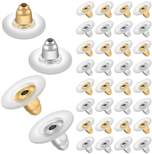 Dimeho Ohrring Stopper, 100 Stück Ohrstecker Verschluss Rohlinge Ohrring Silikon Stopper Klar Ohrstecker Schnalle Universal Ohrring Große verschließbare Ohrringverschlüsse (Silber und Gold)