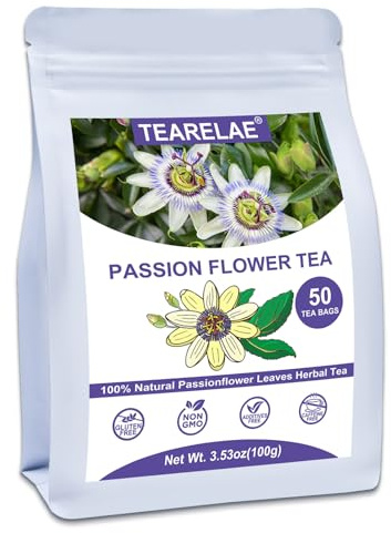 TEARELAE - Passion Flower Tea, 50 Count - Pure Passionflowers Leaves Tea Bags - Pasiflora Tea for Relaxation & Sleep- Non-GMO - Caffeine-Free