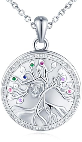 Yumilok Collar de cadena de mujer árbol de la vida Zirconia hombro abierto collar de fotos 925 plata esterlina