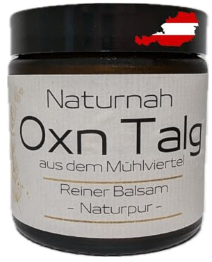 Handgemachte Bio Rindertalg Creme von grasgefütterten Bio Rindern aus Österreich (Region Mühlviertel), natürliche Hautpflege, hilft bei empfindlicher, trockener und rissiger Haut (120 ml), Naturpur