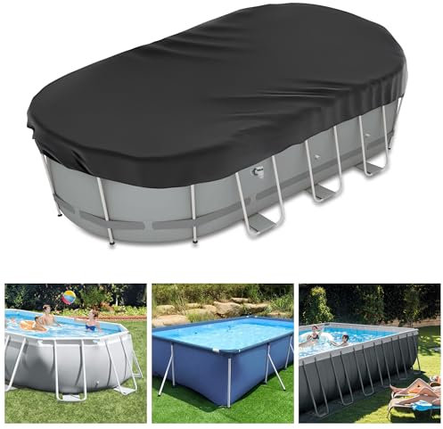 Neuradical Bâche de piscine ovale d'hiver pour piscines hors-sol 210D Oxford indéchirable, imperméable et résistante à la poussière, avec cordon de serrage et clous de sol pour la stabilité (274 x 549