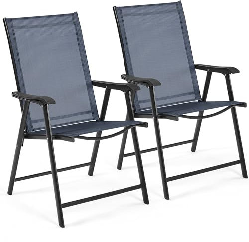 Yaheetech 2er Set Gartenstühle, Hochlehner Klappstühle Terrassenstühle mit Rückenlehne & Armlehnen, Klappbare Outdoor-Stühle Essstühle bis 150 kg Belastbar Marineblau