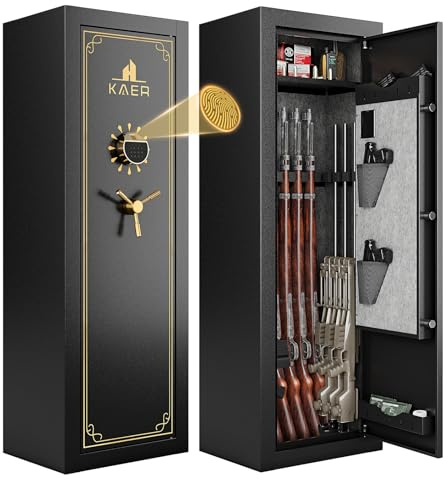 KAER 15 Gun Safe Assembled - Fingerprint Biometric Gun Safe for Rifles and Pistols, Long Rifle Safe Large Gun Cabinet for Shotguns with Digital Keypad, Removable Gun Racks, Pistol Pockets