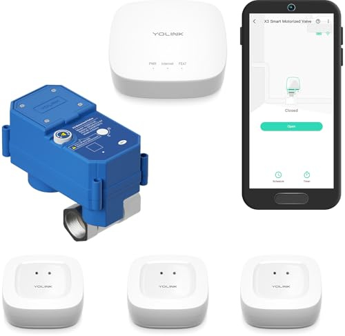 NSF Certified YoLink Leak Protection Kit, 3/4 Battery-Powered Shutoff Valve w/ Controller + 3 Leak Sensors + Hub, D2D Offline Auto Shutoff, LoRa Long-Range, App/Email/SMS Alerts, 10+ Year Battery