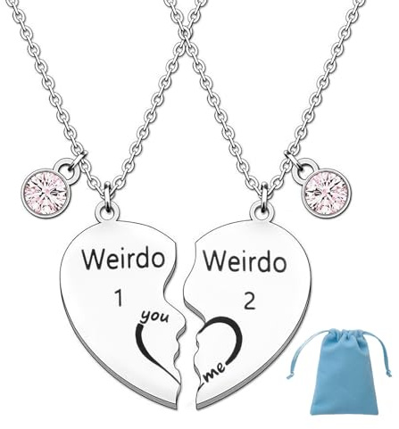 ORUZA Weirdo Heart Necklace, 2 Pcs Friend Matching Heart Necklace for Women Girls, Friendship Jewellery Necklaces Graduation Birthday Christmas