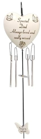 Special Dad Hanging Wind Chime - Graveside Memorial Decoration Tribute Plaque - 27 x 8.5cm - With Metal Ground Stake Outdoor Garden - Family Member Parent