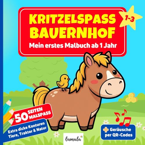 Mein erstes Malbuch ab 1 Jahr – Bauernhof Kritzelspaß mit Tieren, Traktor & Natur: 50 einfache Motive mit extra dicken Konturen – Malspaß für Kinder ... – Kreative Mal- und Mitmachbücher für Kinder)