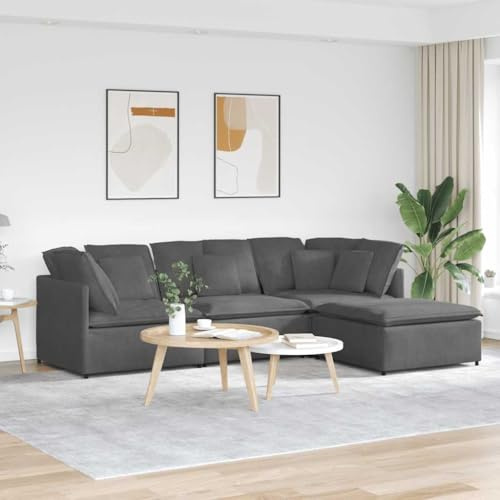 Modulares Sofa mit Fußhocker Kissen Cordstoff Dunkelgrau Schlafsofa Couch Modulares Sofa Schlafcouch für Hotel Schlafzimmer Wohnzimmer Empfangsraum