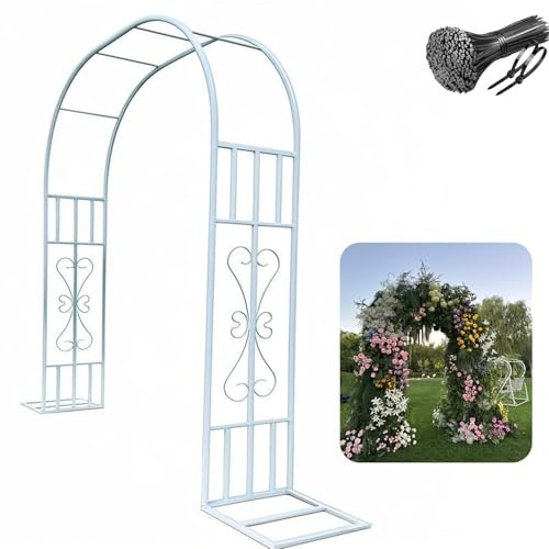Generisch Metall Gartenbogen Rankhilfe, Höhe 230 oder 267 cm, Rosenbogen Rankbogen für Kletterpflanzen, robuste Torbogen Rankgitter mit Fuß für Hochzeits Feiertags Dekoration(Weiß,W140 x H267cm)