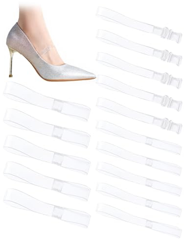 EORTA 15 Pairs Transparent Shoe Straps for Heels, Elastic TPU Anti Loose Ankle Straps, Ankle Belt for Loose High Heels Women, 1cm/1.5cm One-Piece & 1cm Adjustable