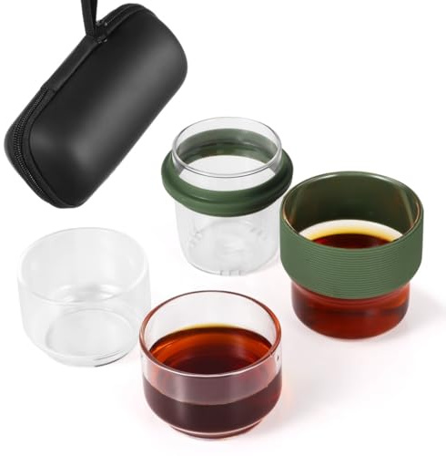 Service à thé de voyage avec théière en verre, 2 tasses à thé et infuseur, kit compact dans un coffret cadeau pour les amateurs de thé
