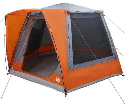 vidaXL Campingzelt Hütte Grau und Orange 420 x 420 x 227 cm Polyester, Garten und Terrasse, Moderne Outdoor-Ausrüstung, wasserdichtes Zelt, für Familien, Sommerunterkunft, Reise-Equipment