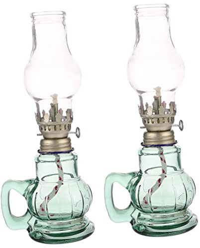 BIUDECO 2pezzi Lampada Olio in Vetro Lampada Decorativa a Quarzo Per Uso Interno Paralume Antivento Fiamma Tramite Manopola Design Compatto e Leggero