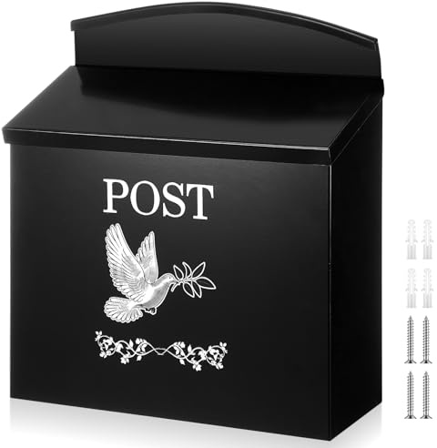 Yaocom Wall Mount Mailbox for Outside, 13.4 x 11.4 x 4.7 inches, Large Capacity Steel Hanging Metal Mail Box, Waterproof Modern Post Box for Outside Home Office