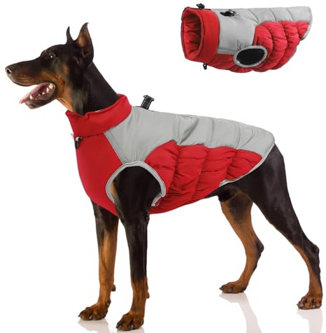 FEimaX Cappotto per Cani Gilet Impermeabili Caldo Giacca per Media Grande Cani Caldi Riflettente Invernale Antivento Cappottino con Imbracatura e Cerniera all'aperto