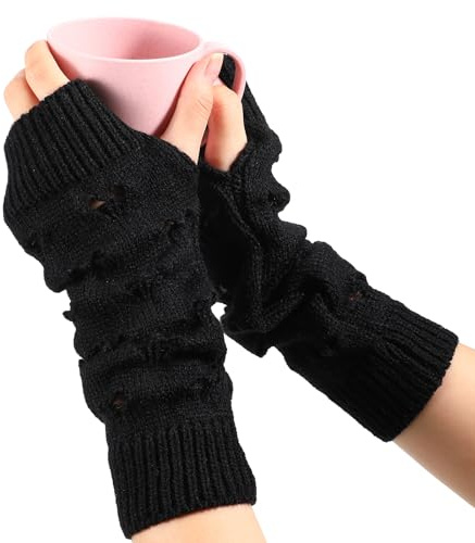 Andibro Y2K Arm Warmers, Goth Punk Style Arm Warmers Knitted Fingerless Gloves Thumb Hole Gloves for Women Cosplay Accessories