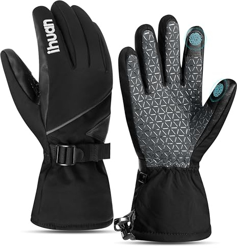 ihuan Winter Waterproof Ski Gloves for Men & Women, 30℉ Thermal Gloves Touch Screen Warm for Skiing, Cycling, Motorcycle, Running
