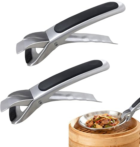 2PCS Hot Plate Gripper,Air Fryer Pans Gripper,Stainless Steel Hot Plate Bowl Retriever,Anti Scald Bowl Holder Clip,Kitchen Lifters Tongs for Egg Custard,Jidangeng,Microwave,Toaster,Oven Steamer
